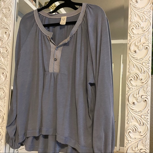 Blue/ Burgundy Free People Long sleeve blouse tops - Picture 2 of 8